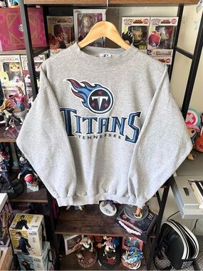 Vintage Logo Athletic Tennessee Titans Gray Crewneck Sweatshirt USA NFL Large